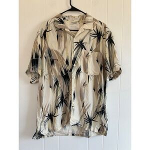 Axis Mens 100% Silk Abstract Bamboo Palm Print Short Sleeve Button Down Shirt M